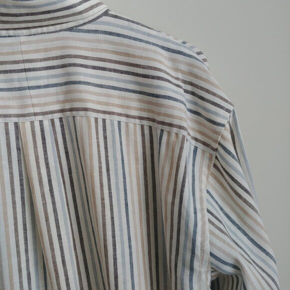 Jos A Bank 100% heavy linen striped button down Mens shirt - Picture 7 of 16